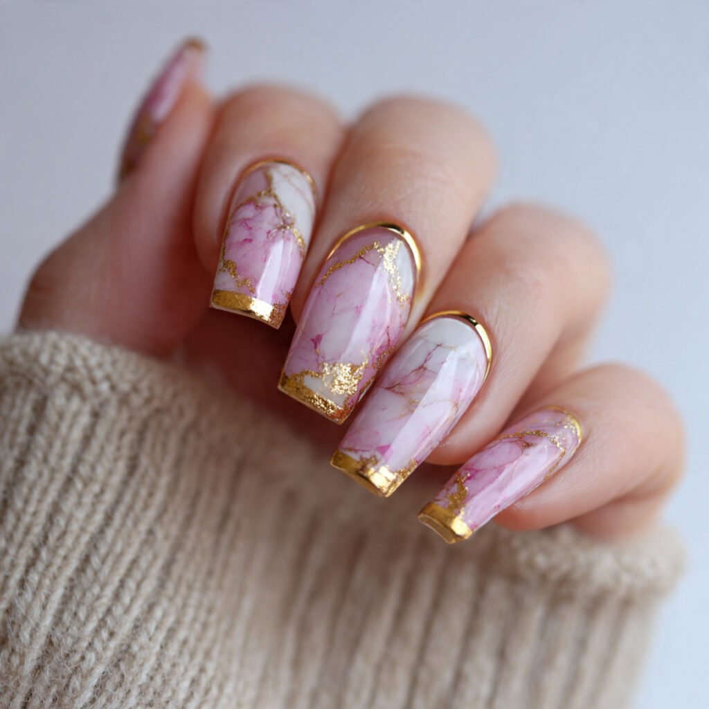 gold accented pink marbling with negative space at