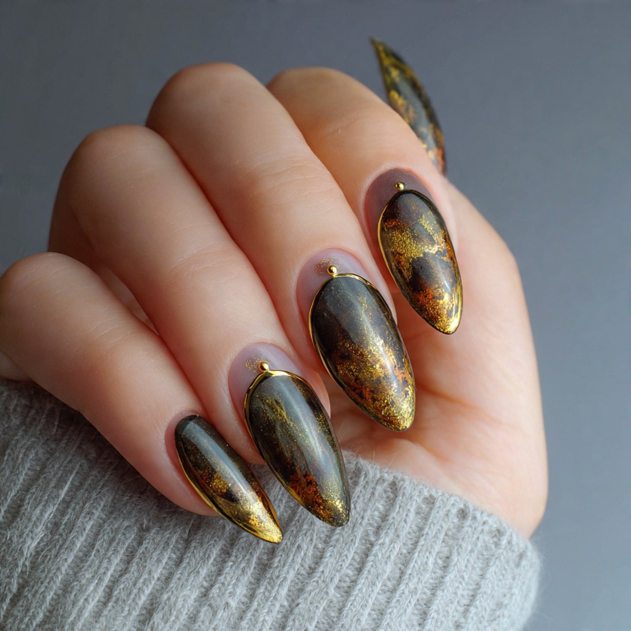 gold cat eye french tips nature look nails