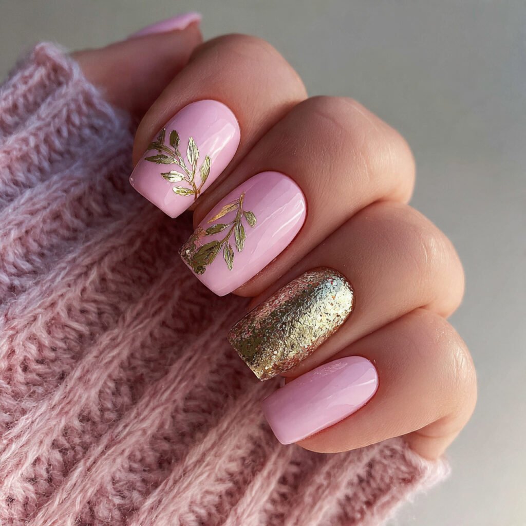 gold leaf accent on pink nails attractive nails