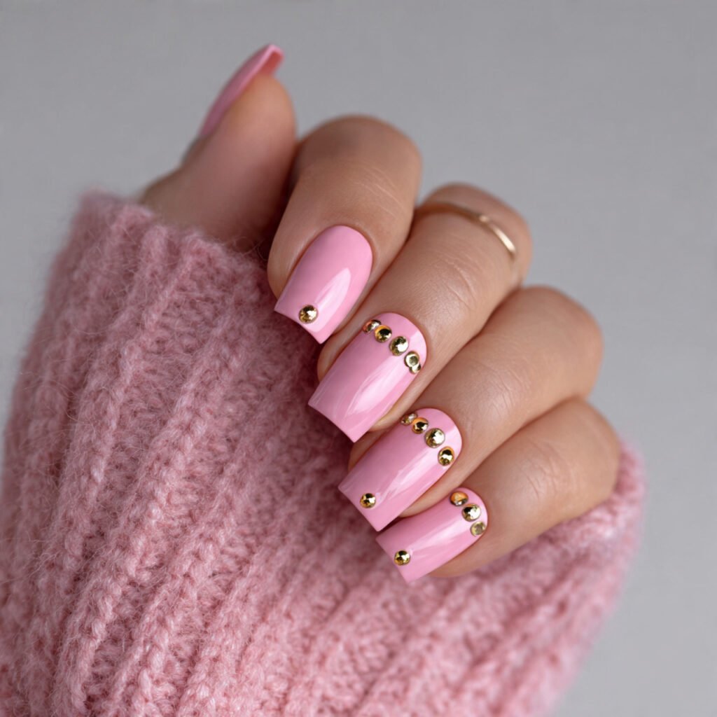 gold studs on pink nails attractive nails