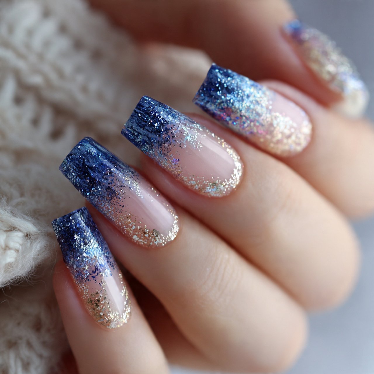 gradient glitter french tips nature look nails