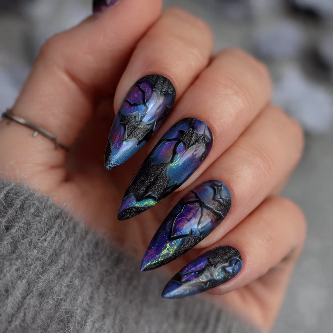 holographic bat nails nature looks nails 1