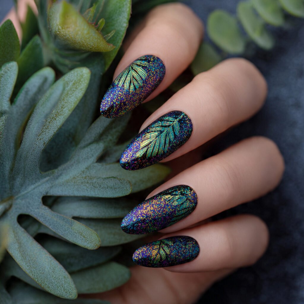 holographic glitter nails nature look background nails