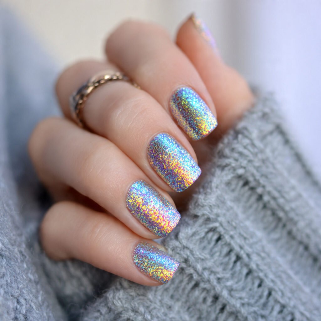 holographic glitter short nails