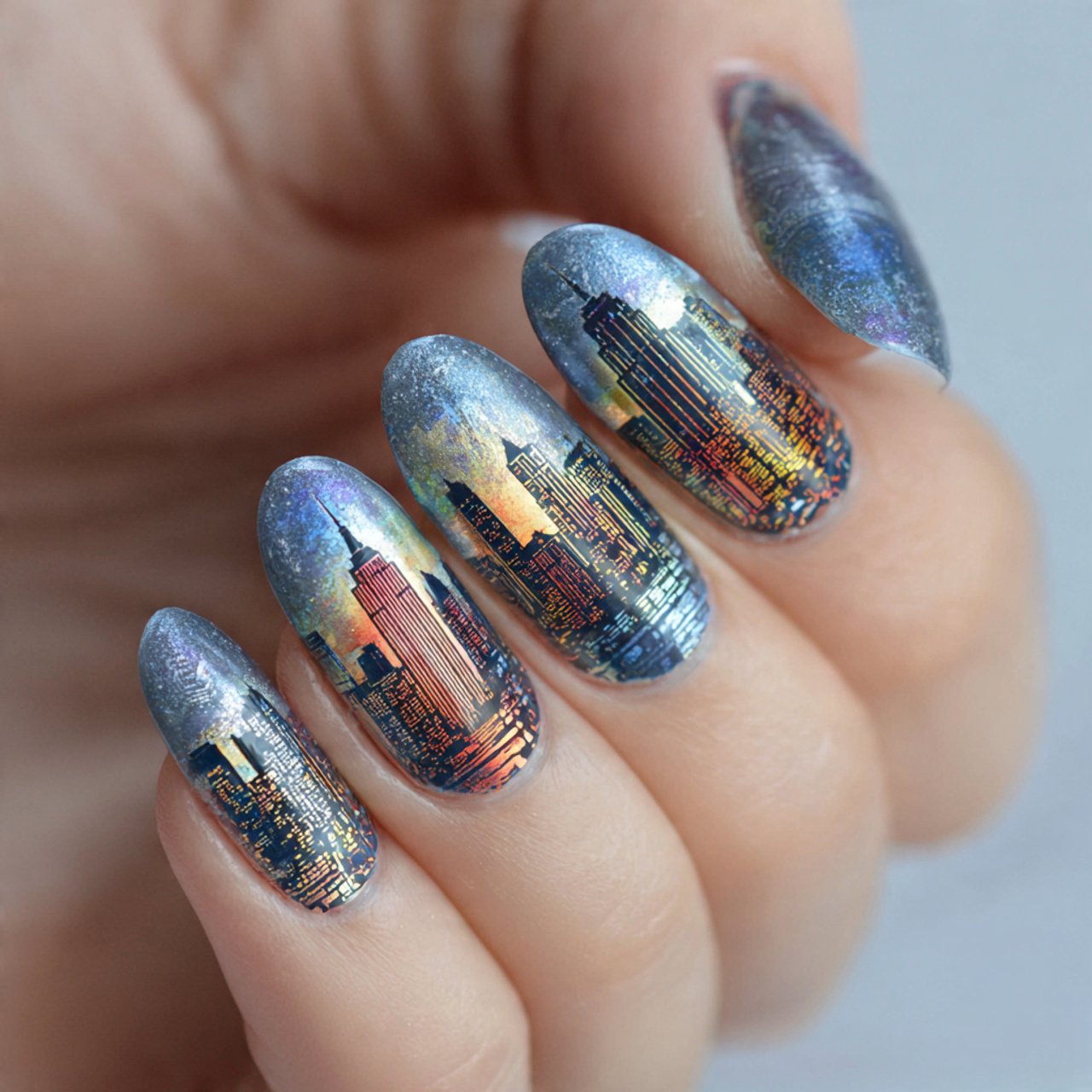 New York Nails: 15 Trendy Designs for the Ultimate Urban Manicure 12 holographic nyc skyline nails decent look nails