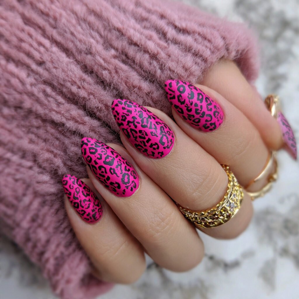 hot pink animal print attractive nails