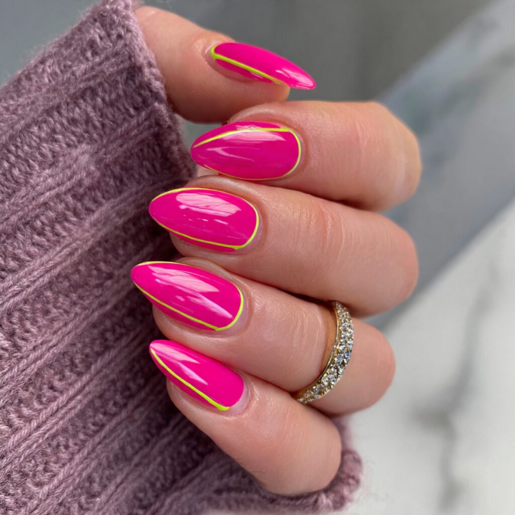 hot pink with neon accents attractive nails