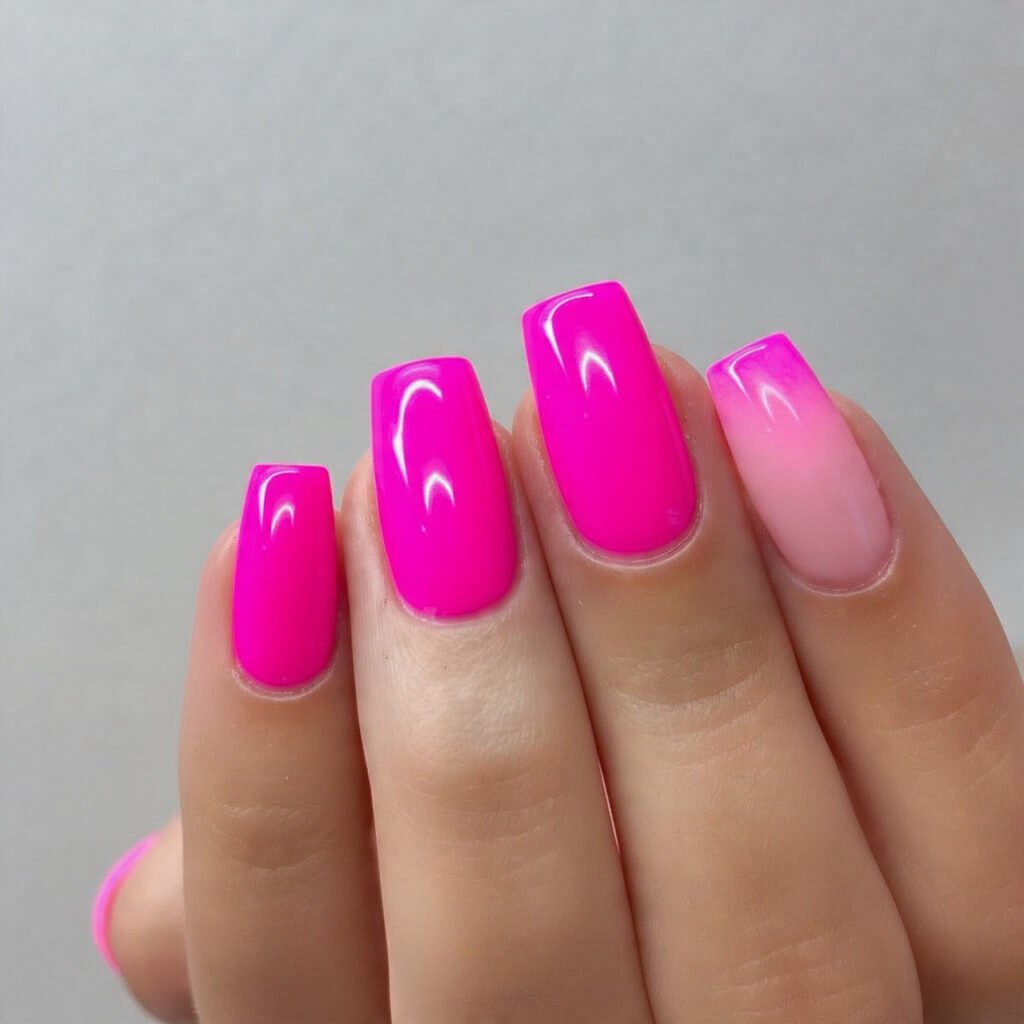 hot pink high gloss power set attractive nails