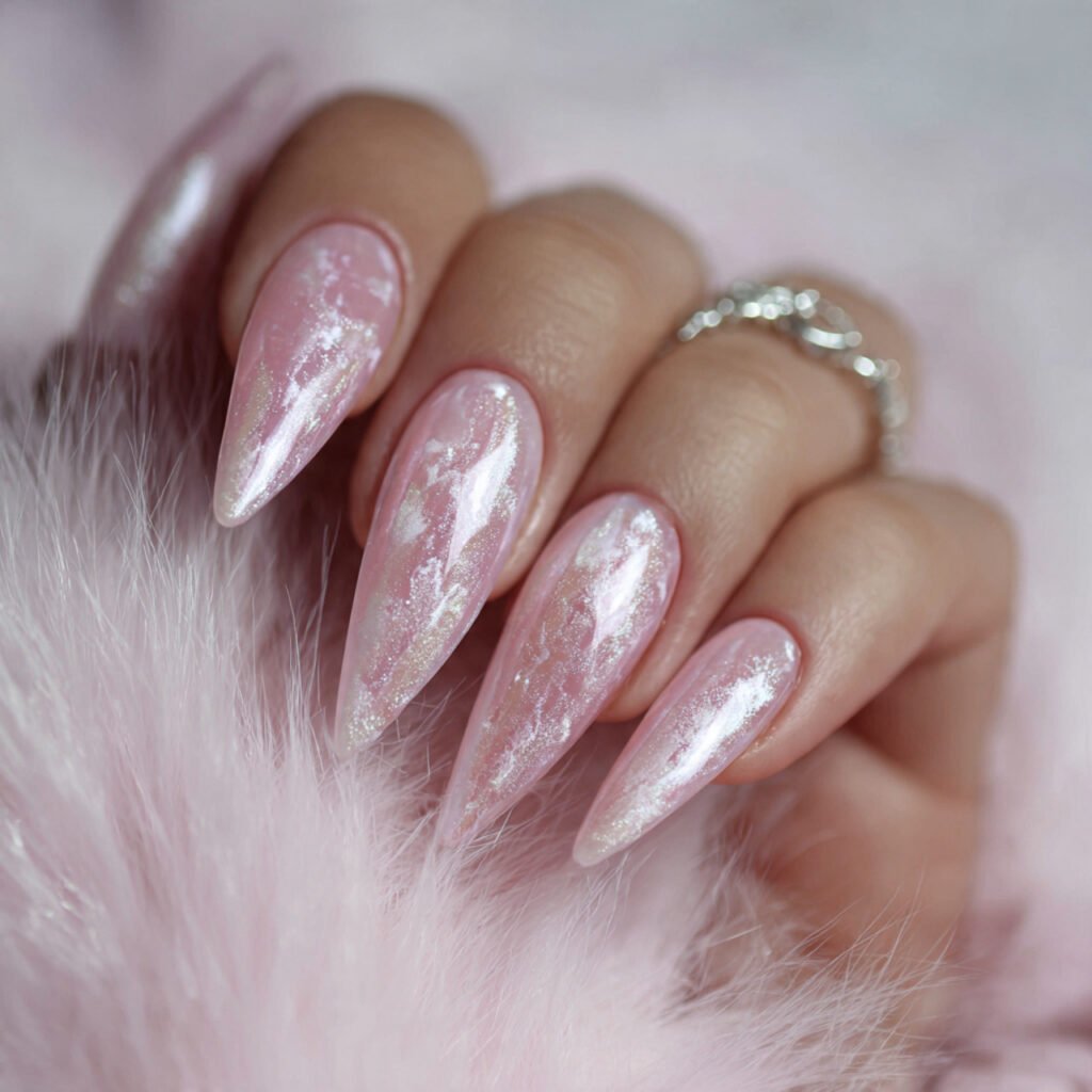 icy glazed pearl over sheer pink attractive nails