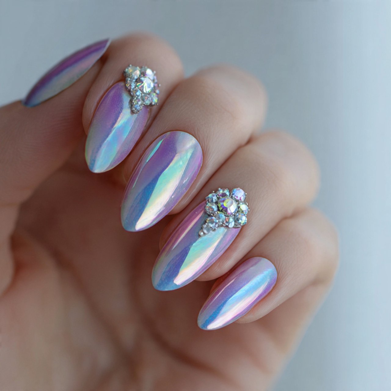 New York Nails: 15 Trendy Designs for the Ultimate Urban Manicure 15 iridescent nails with silver accents