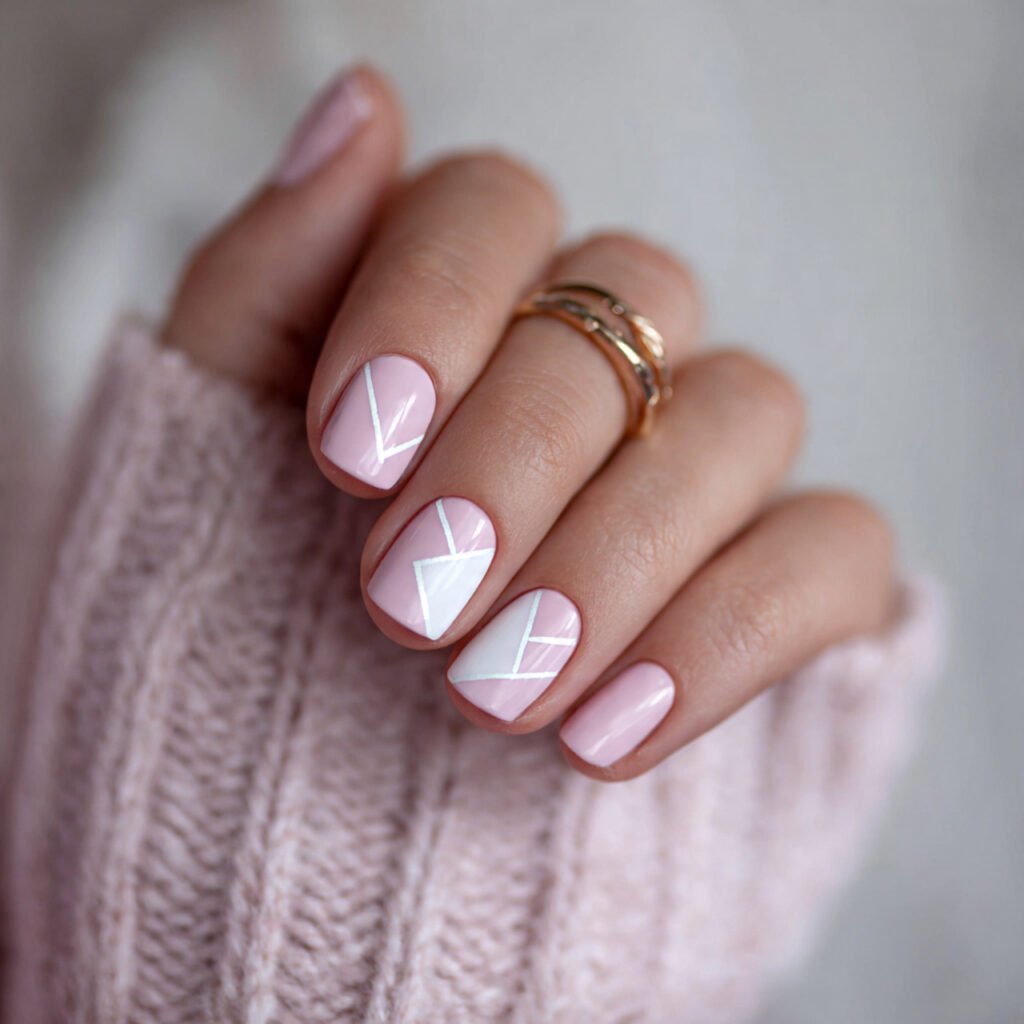 light pink and white geometric nails attractive na