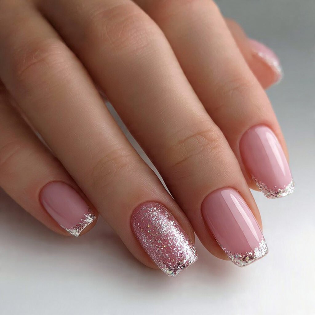 light pink with glitter tips attractive nails