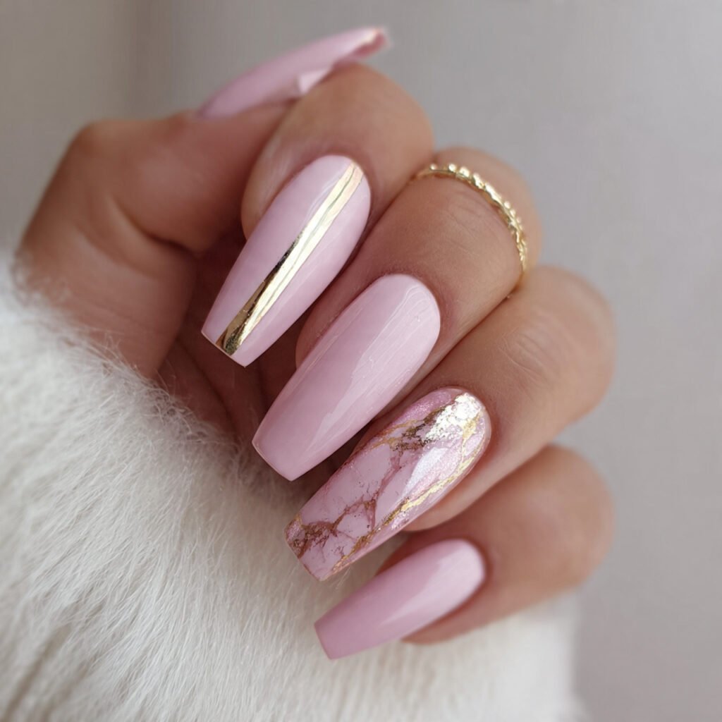 light pink with metallic accents attractive nails