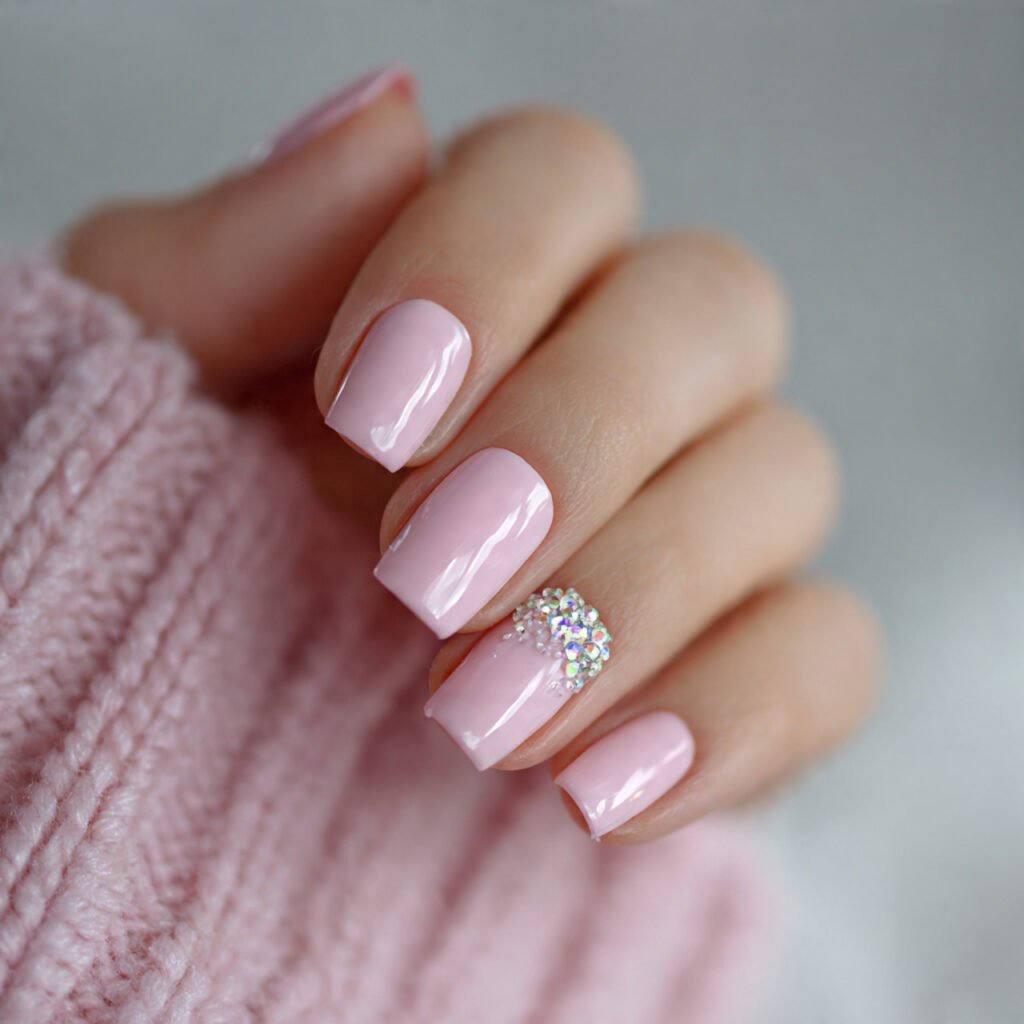 light pink with rhinestone accent attractive nails