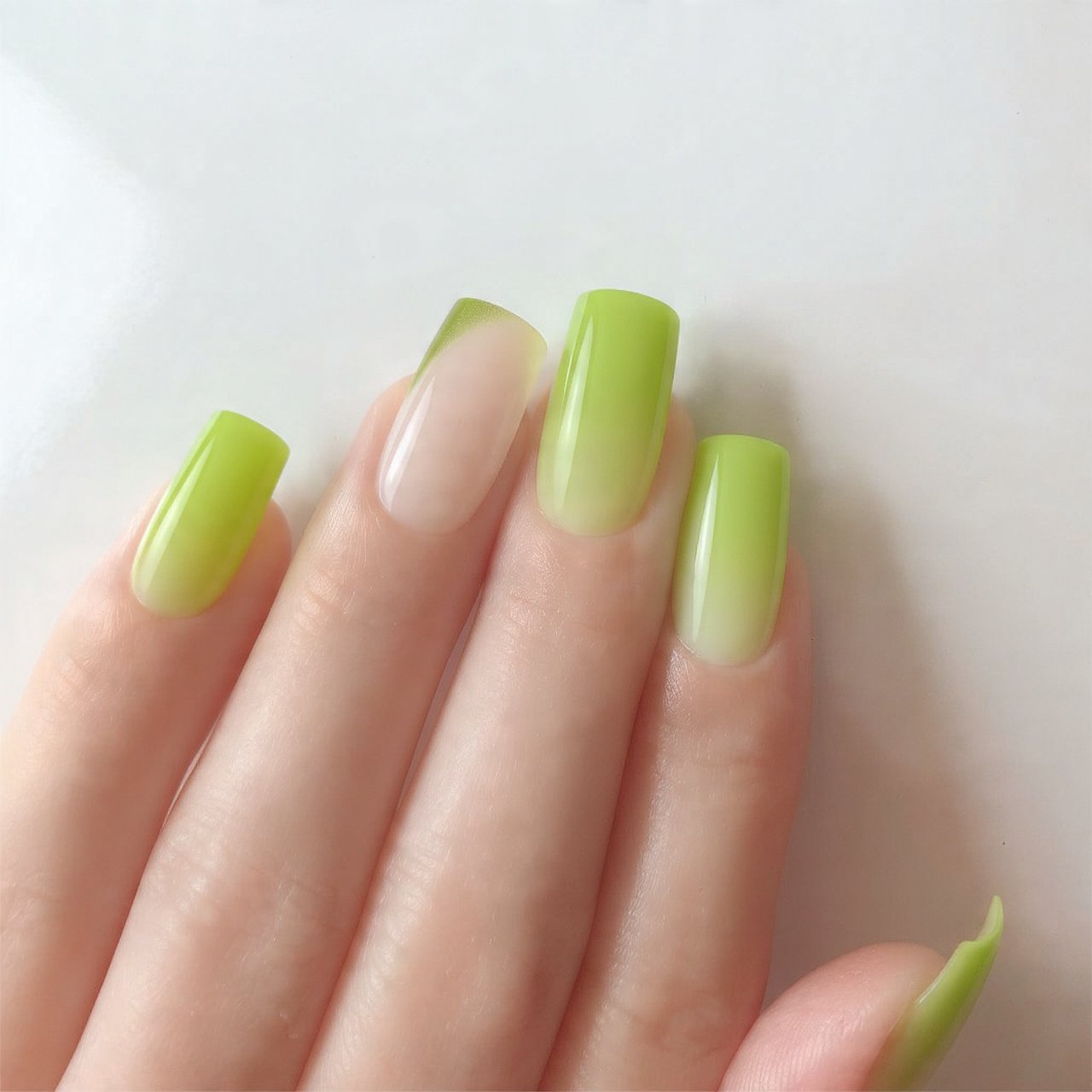 lime outline french on clear base nature look nail
