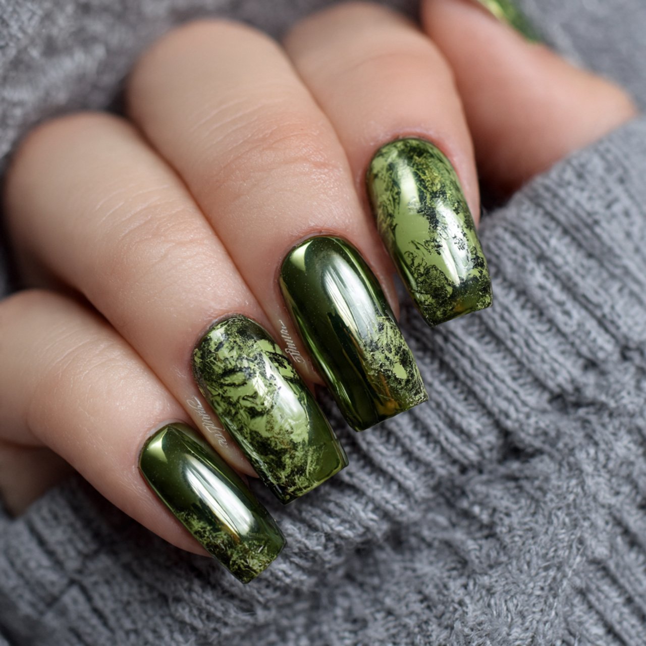 matcha green glazed chrome attractive nails 1
