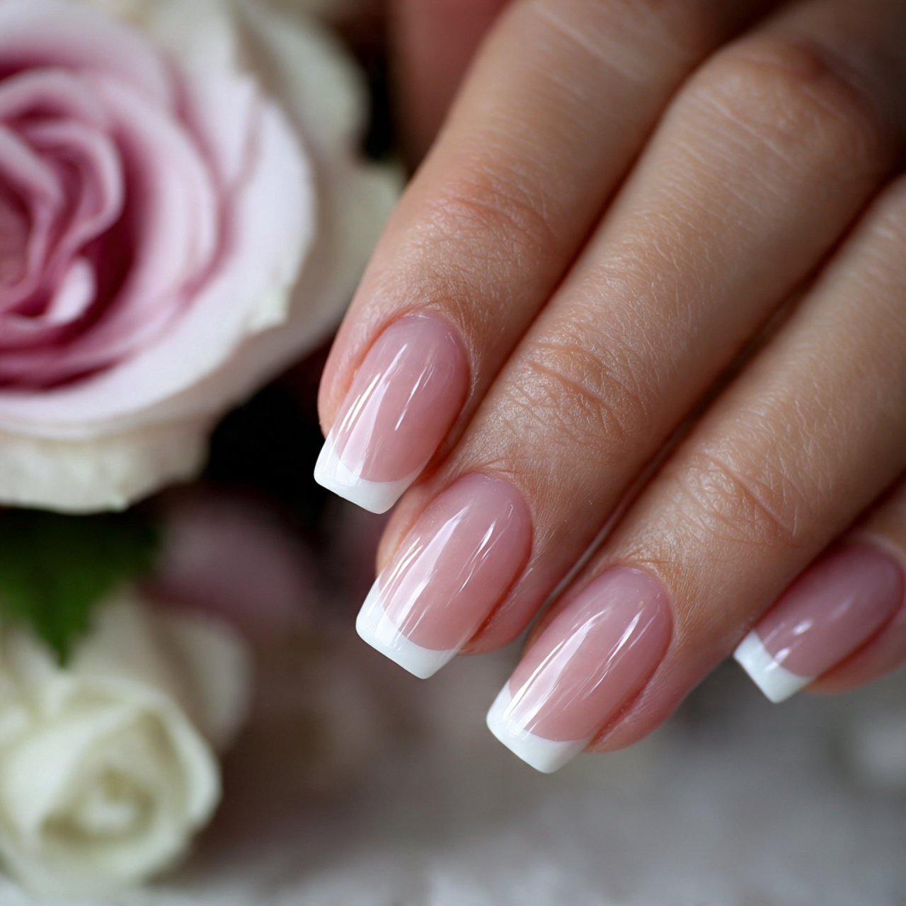 matte base with glossy white french tips attractiv
