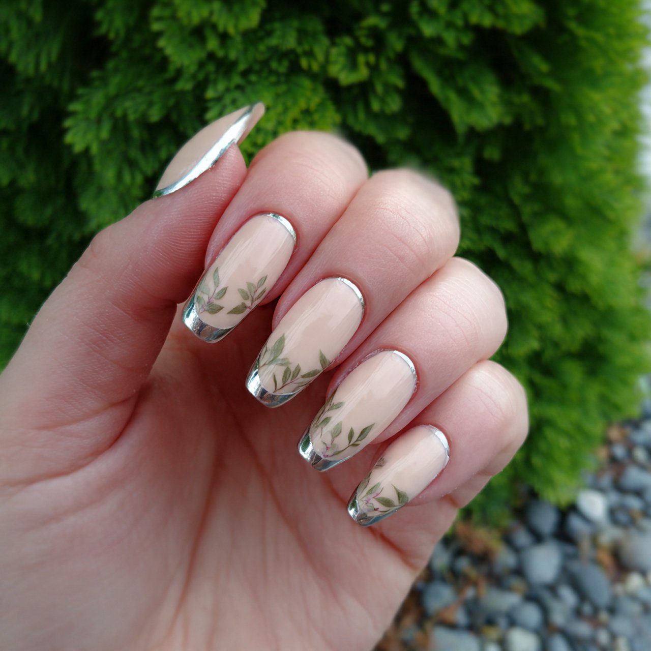 matte beige with chrome tips nature looks nails