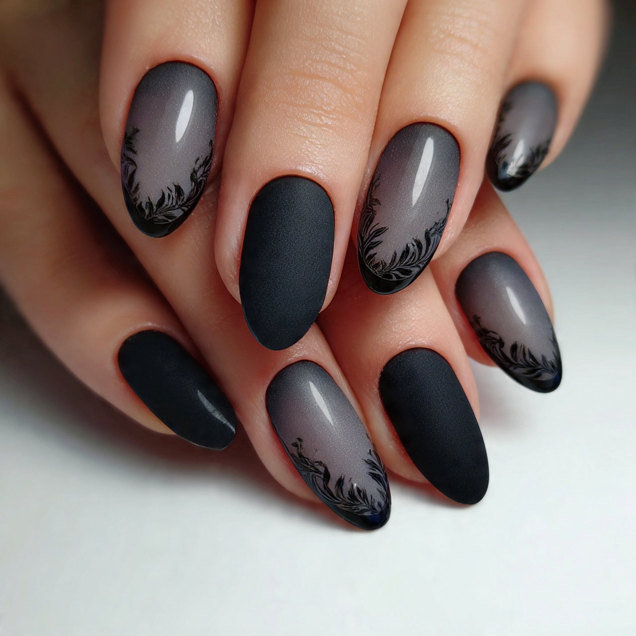 matte black tips with glossy base nature look nail