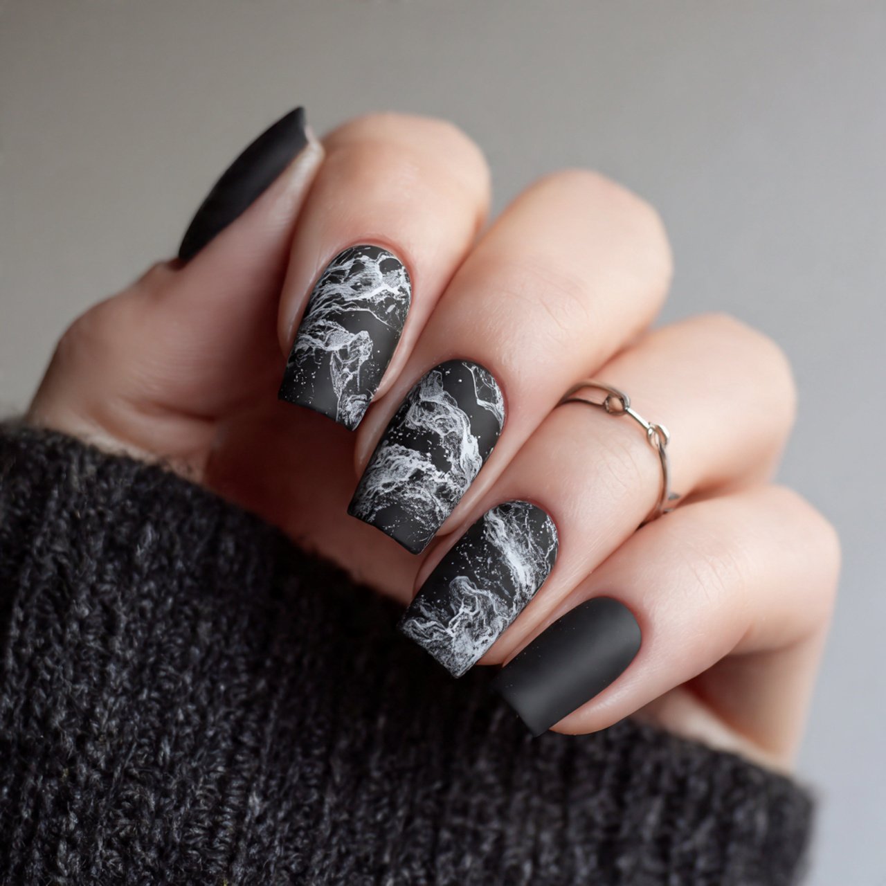 matte black with abstract white art nature look na