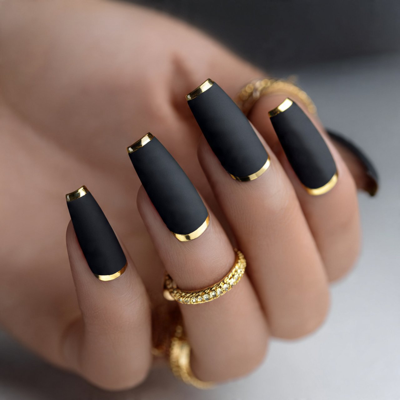 matte black with gold accents attractive nails 1