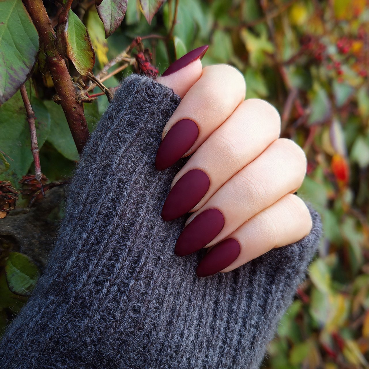 matte burgundy nails nature look nails