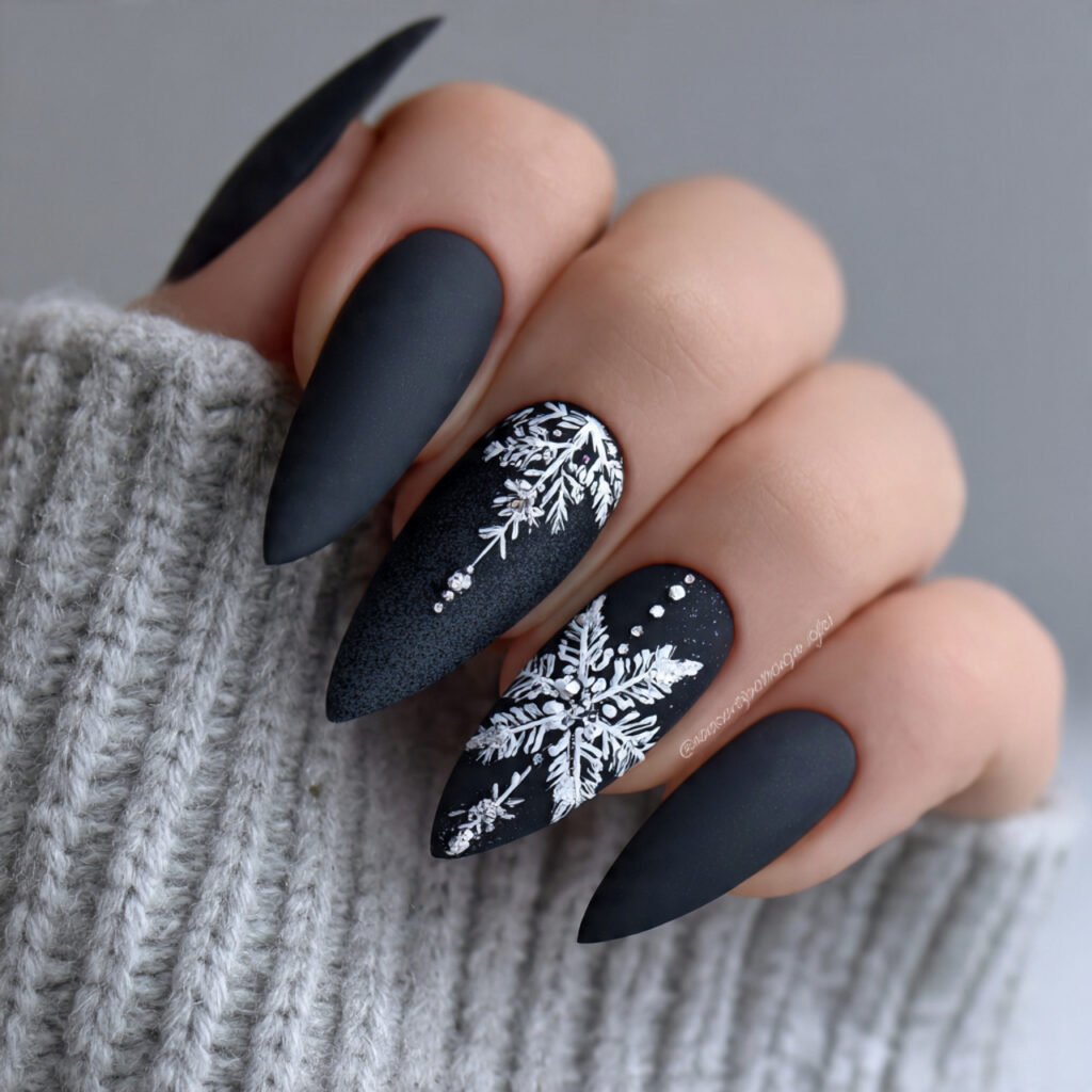 matte one white snowflake accent attractive nails