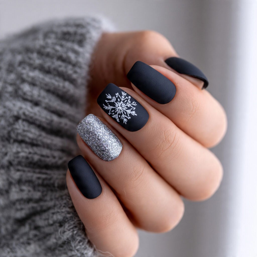 matte one white snowflake attractive nails