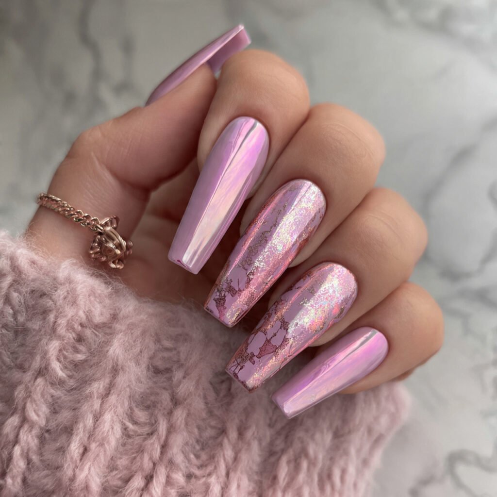 matte pink chrome attractive nails