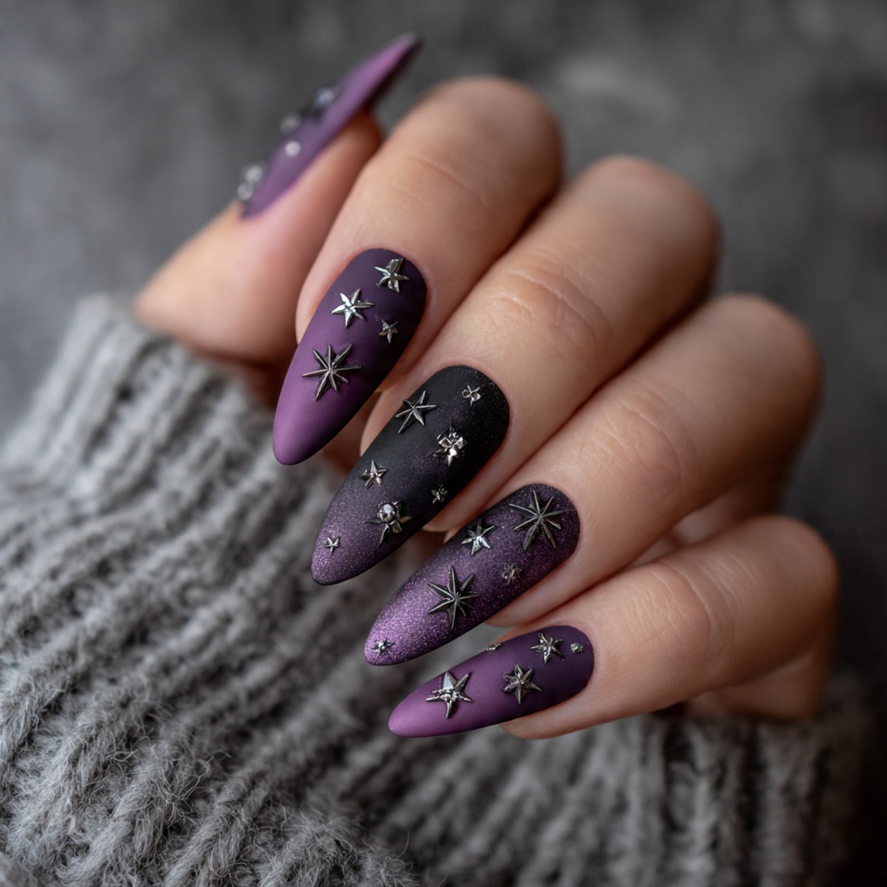 matte purple and black with silver stars nature lo