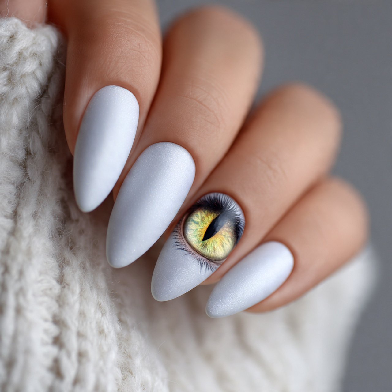 matte white cat eye nails nature look nails