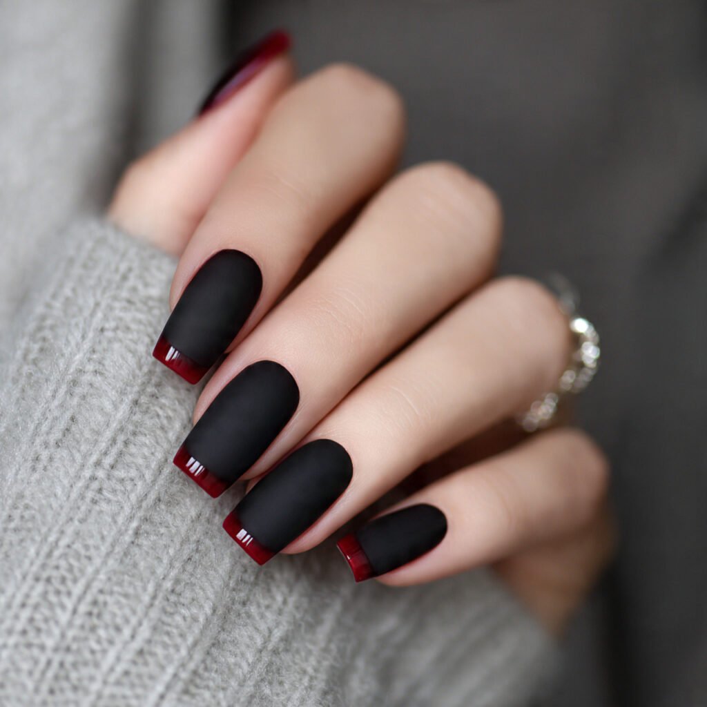 matte with glossy tip contrast attractive nails
