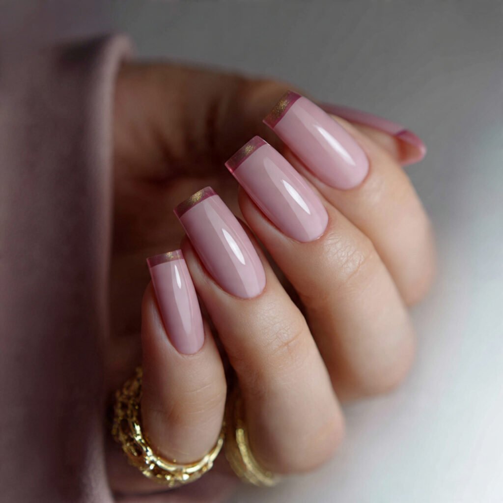 matte dusty rose with glossy french tips
