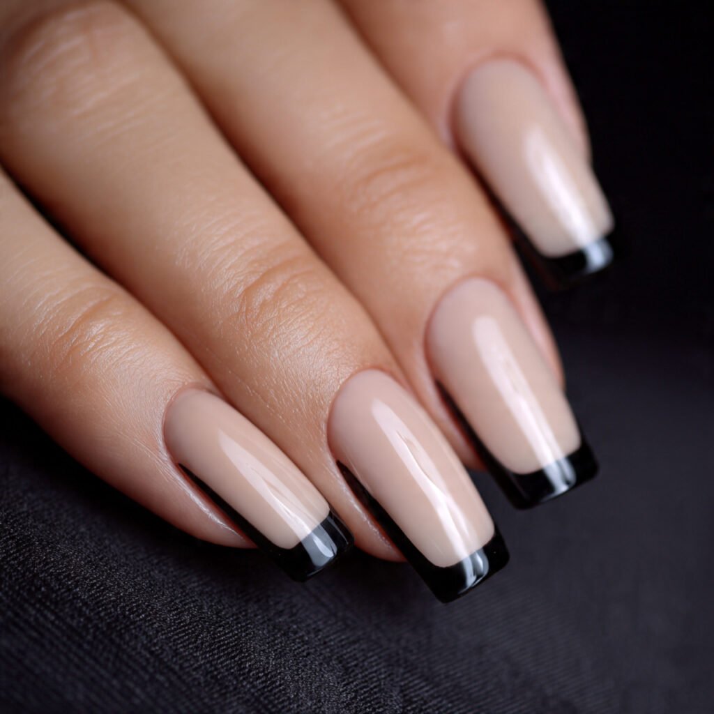 matte neutral glossy black tips modern