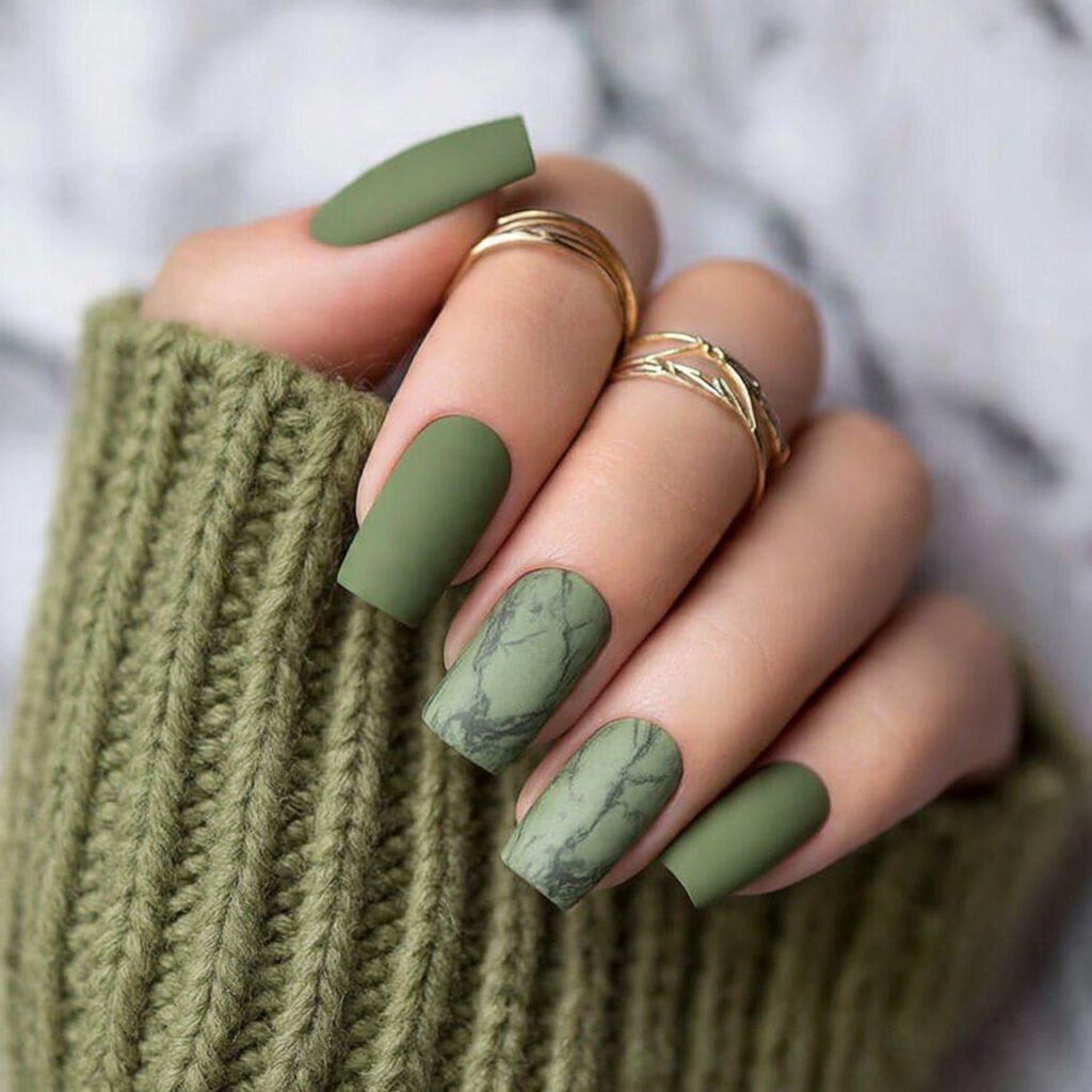 matte olive green set attractive look nails
