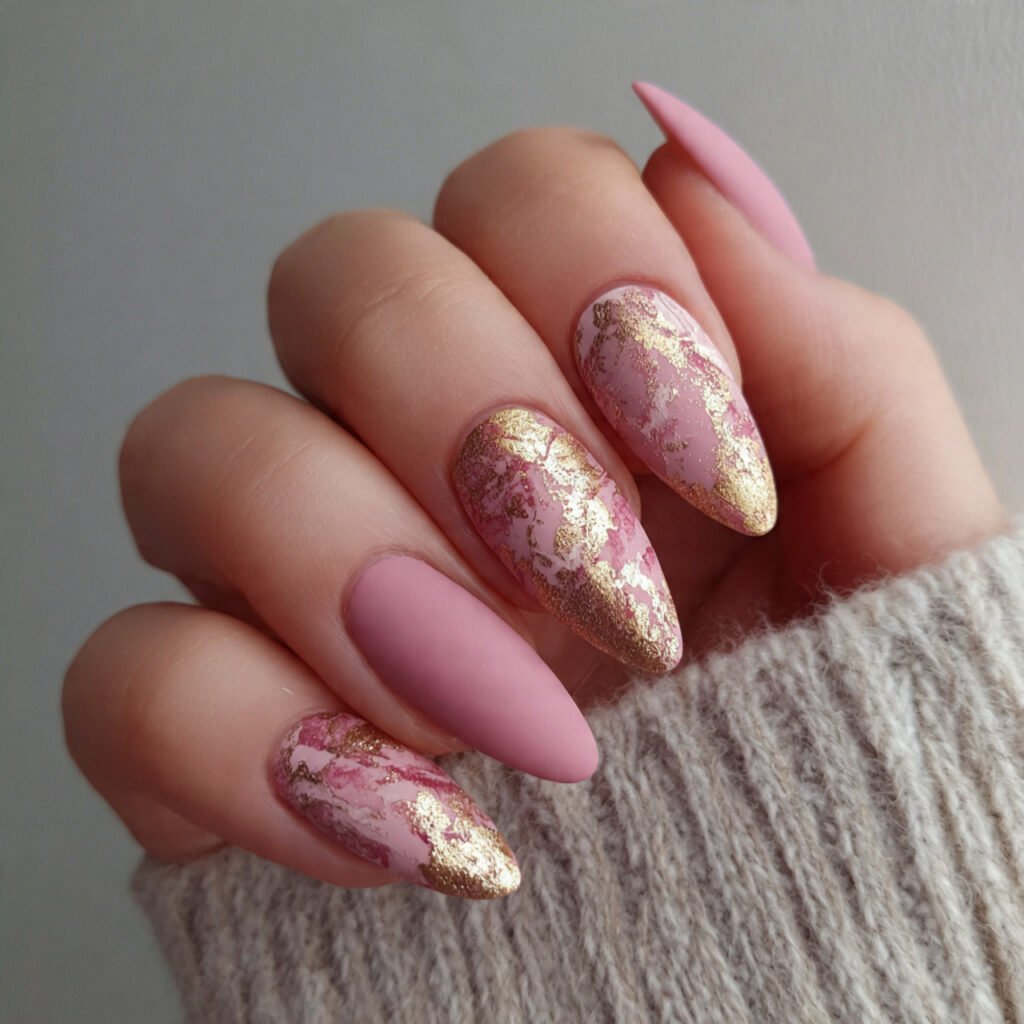 matte pink gold foil attractive nails