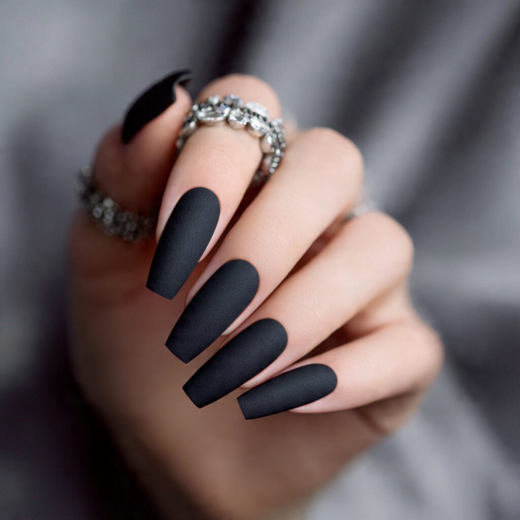 matte velvet black soft edge fashion forward attractive nails