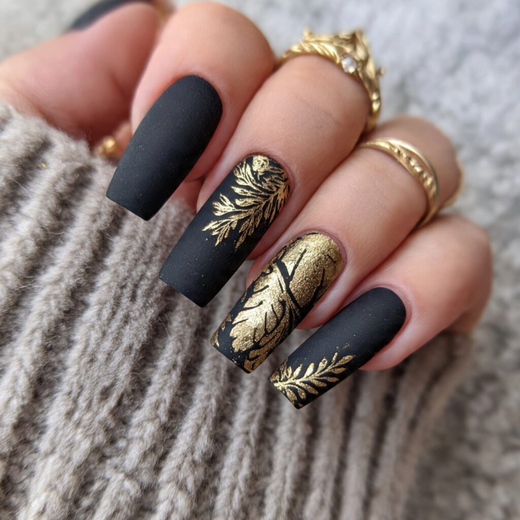matte with gold accents attractive looks nails