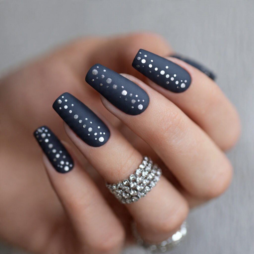 matte with silver dots attractive nails