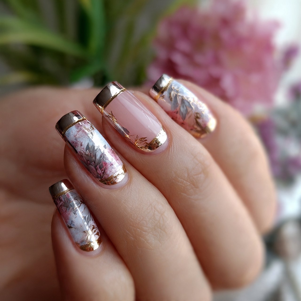 metallic french tips nature look nails