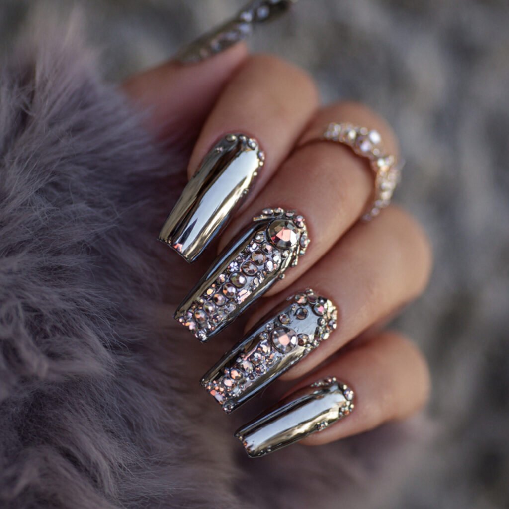 metallic silver and chrome accents attractive nail