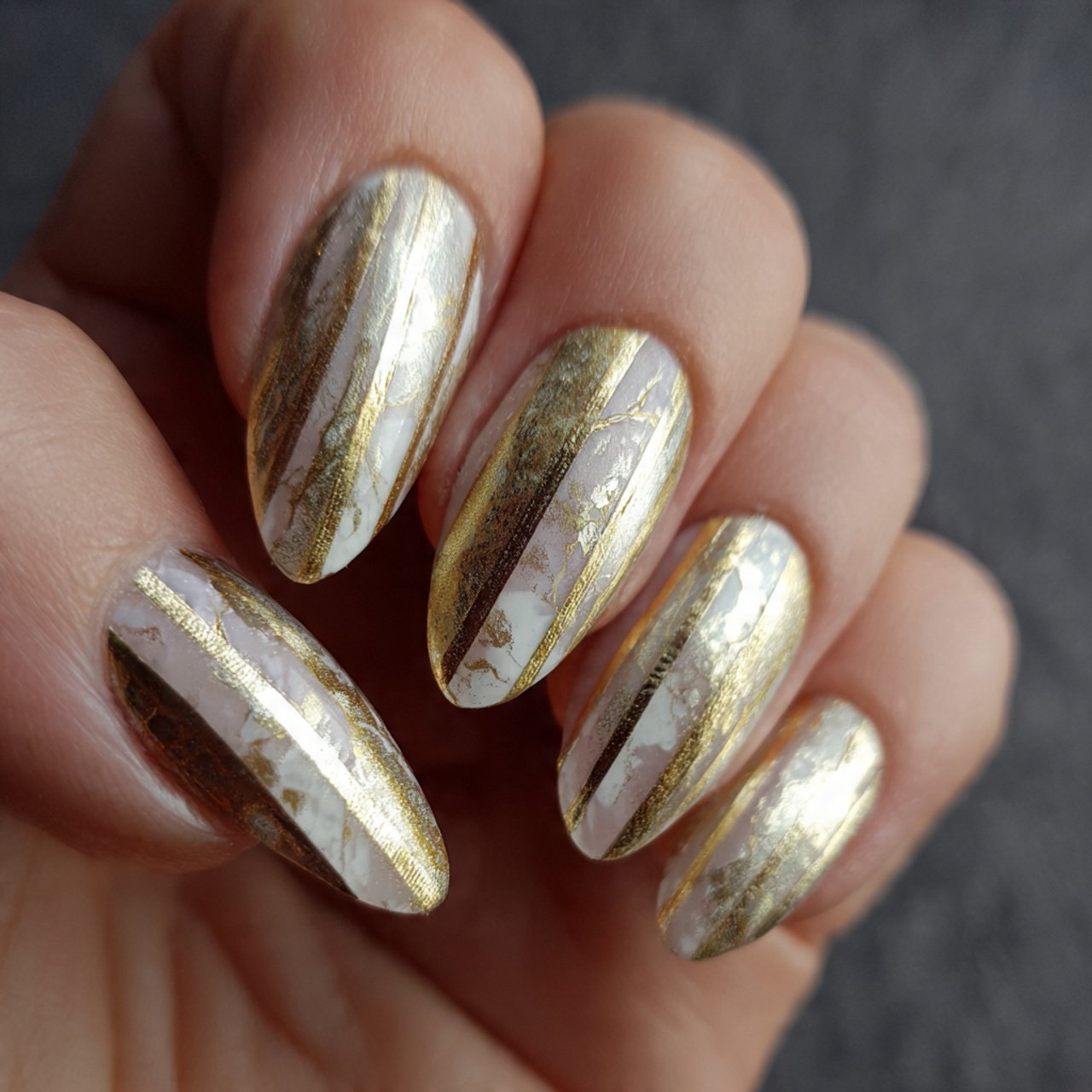 metallic gold stripe over a milky base