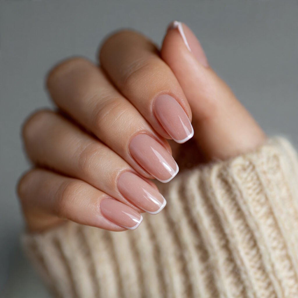 micro french in warm beige attractive nails