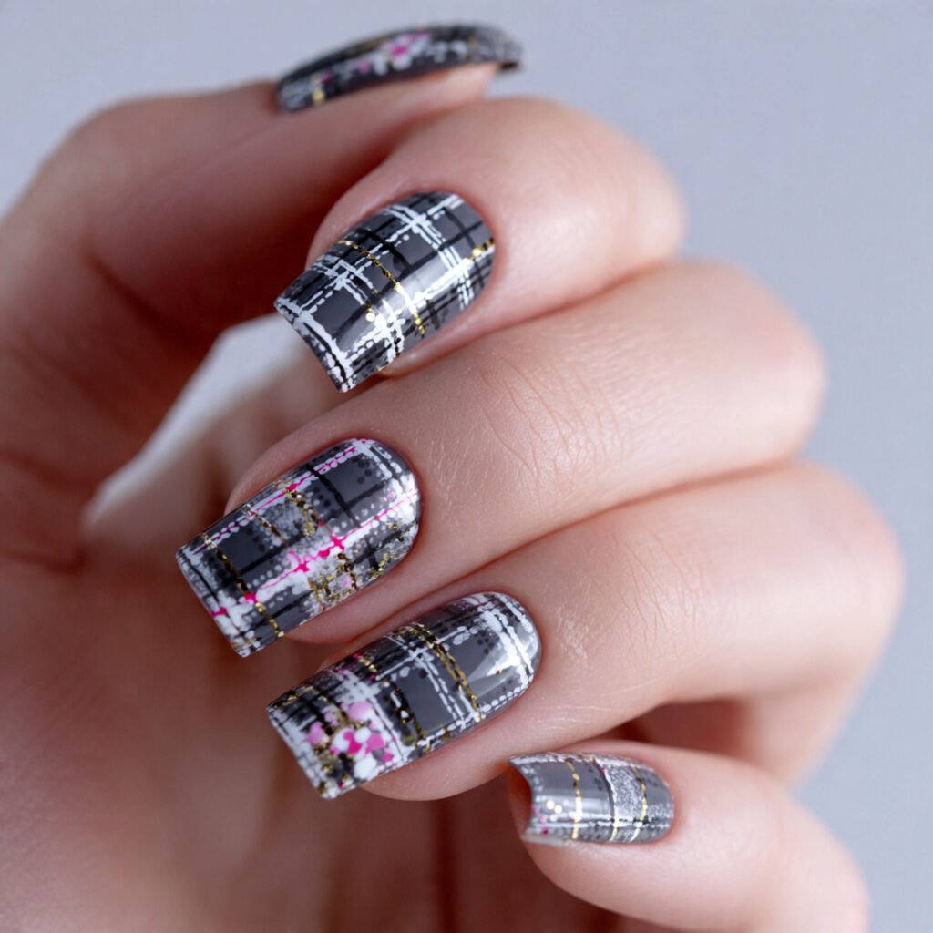 micro plaid accent two nails max attractive nails