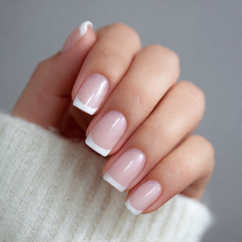 micro white french on a sheer base attractive nail