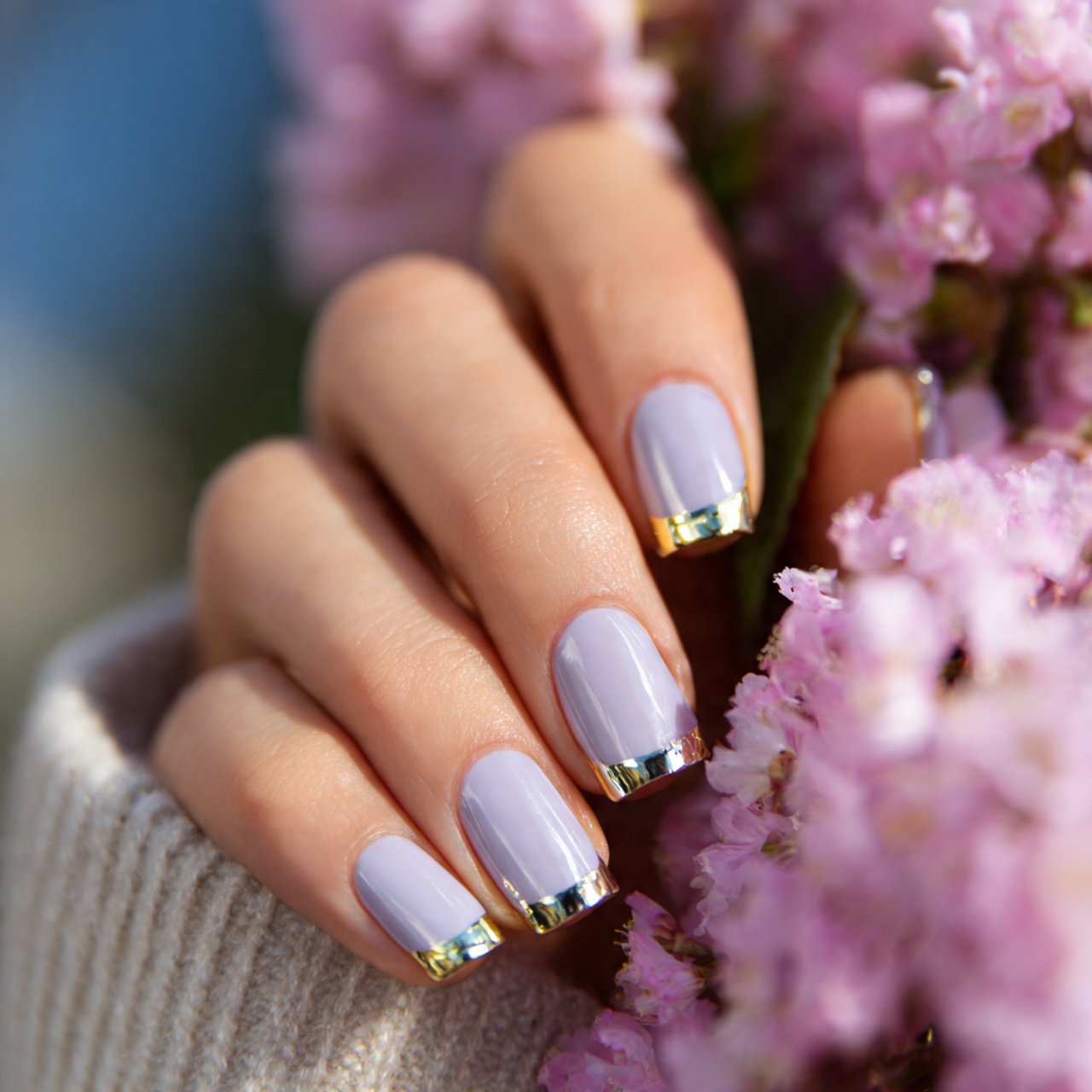 micro french with metallic tips attractive look nail