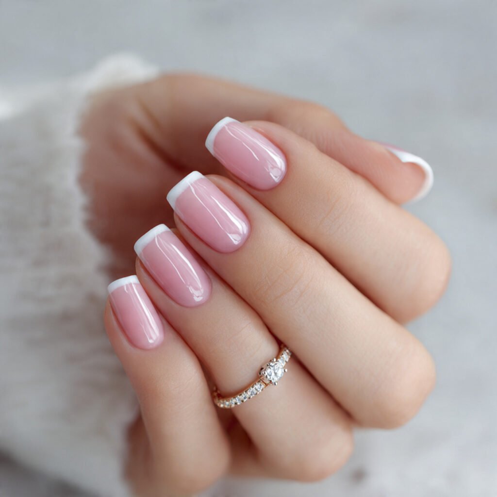 micro white french on a sheer pink