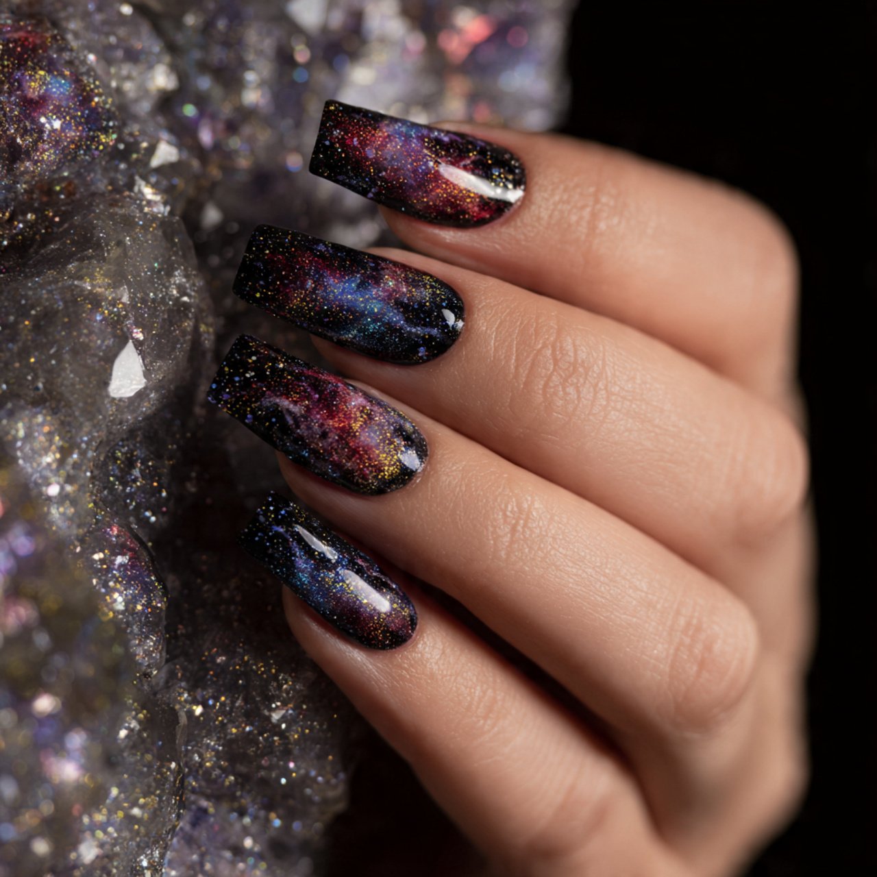 midnight glitter galaxy nails attractive nails