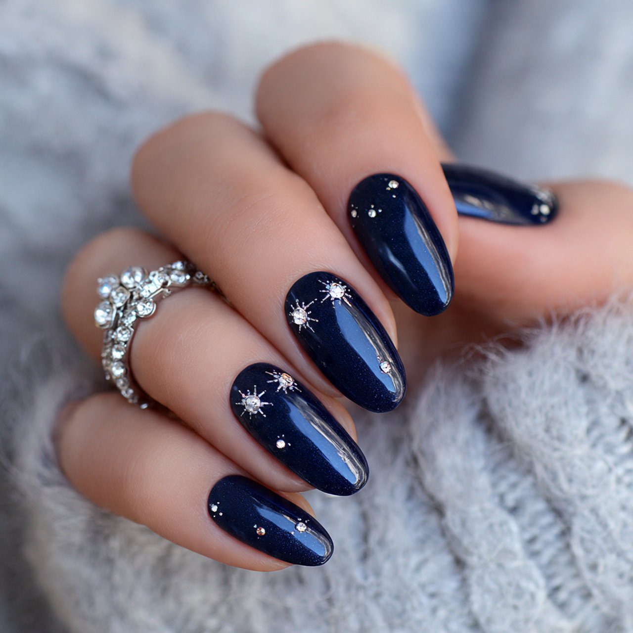 midnight blue with silver star accents attractive