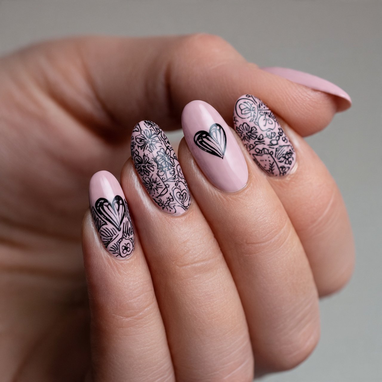 milky pink and black heart doodles nature looks na